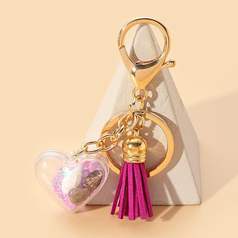 Acrylic Rainbow Pearl Heart Keychain with Pastel Beads and Green Tassel 7