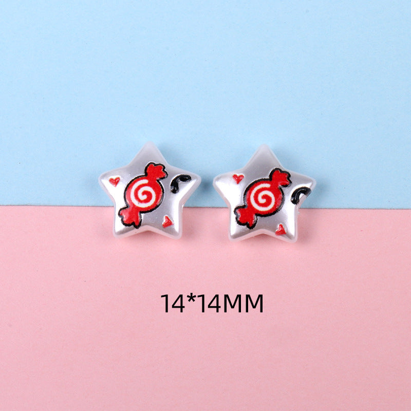 Hand Painted Cartoon Pattern Pearlized Acrylic Beads ABS Plastic 10pcs 14