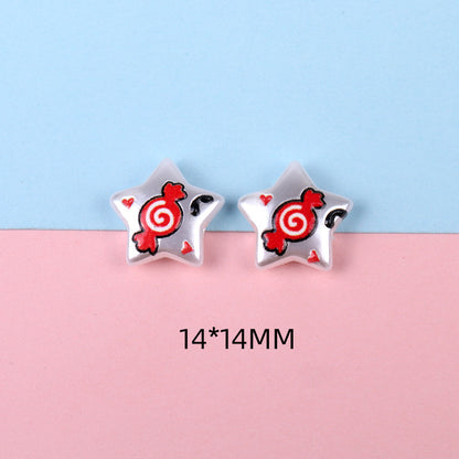 Hand Painted Cartoon Pattern Pearlized Acrylic Beads ABS Plastic 10pcs 14