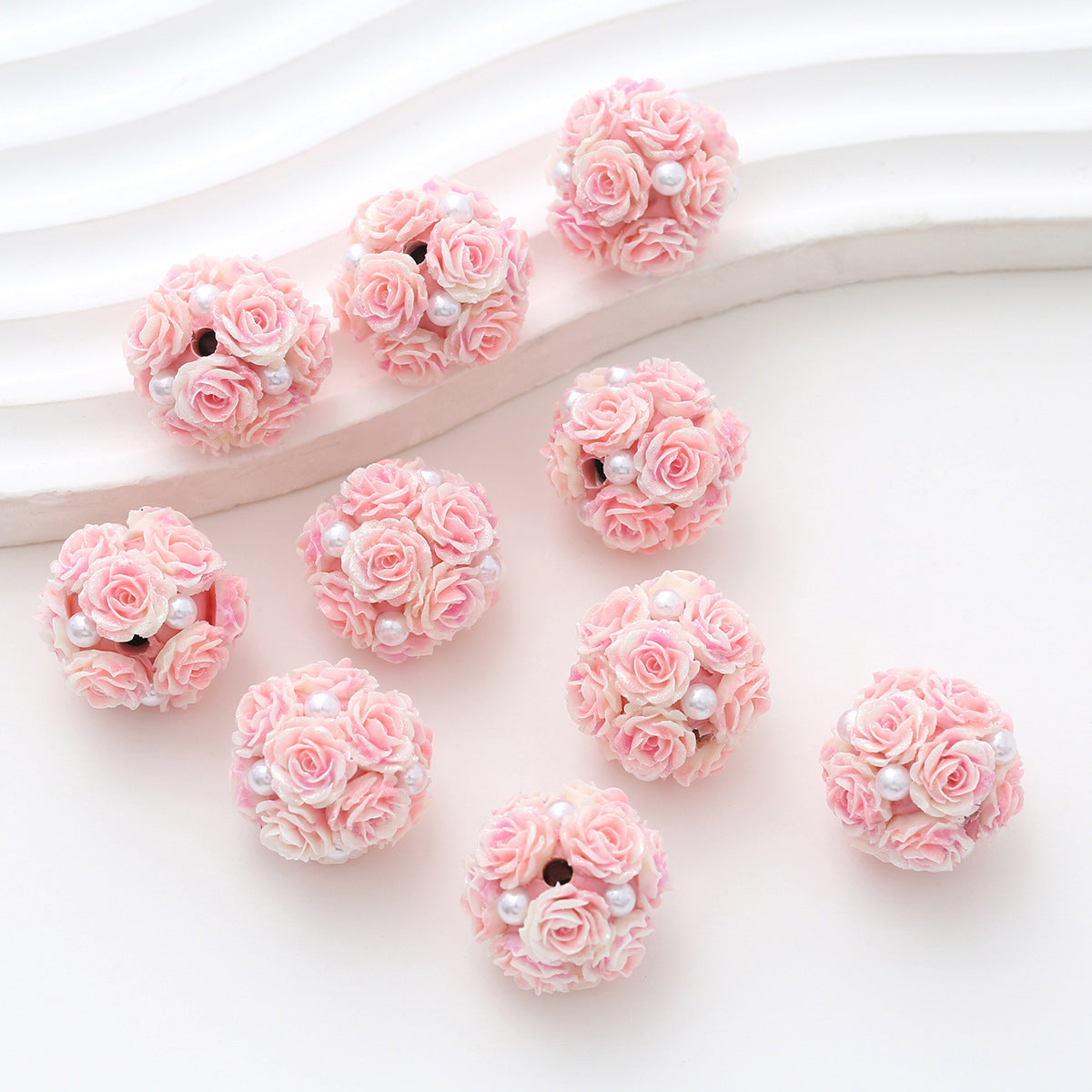 Embellished Flower Cluster Clay Beads 20mm Gradient Rose 10pcs 41