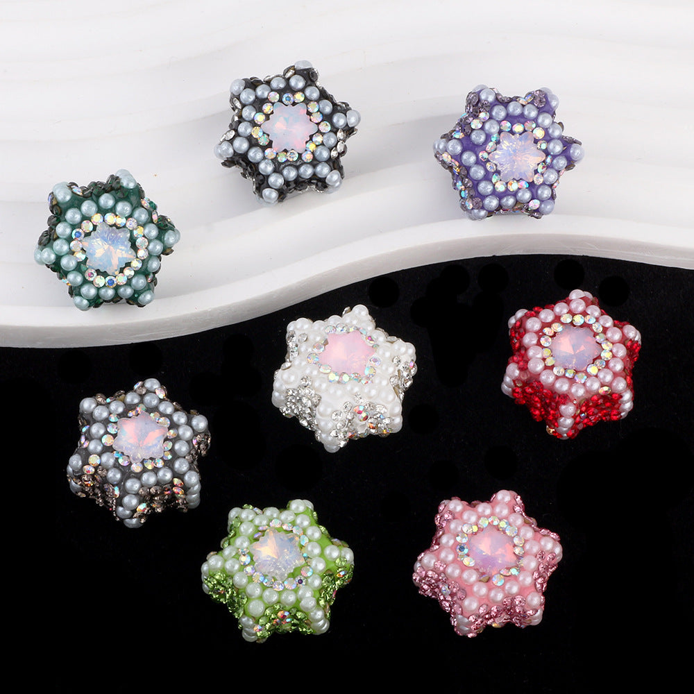 Polymer Clay Hexagonal Star Rhinestone Beads 23mm Full Rhinestone 6pcs 3