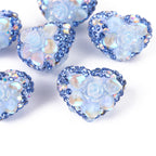 Rhinestone Heart Clay Beads 23mm Peach Blossoming Rose 10pcs 6