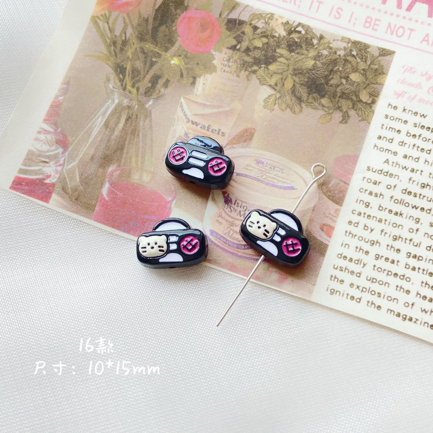 Silicone Focal Beads Sassy Barbie Style Baking Painted Alloy Black Pink 17