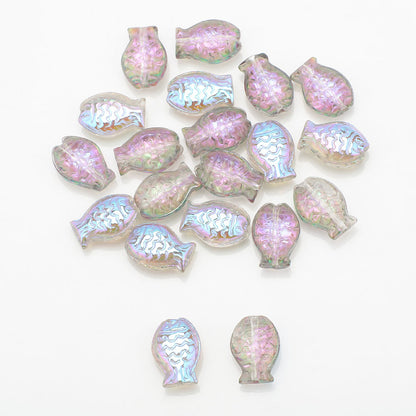 Electroplated Fish Glass Beads 10x14mm Japanese Style Perforated 30pcs 22