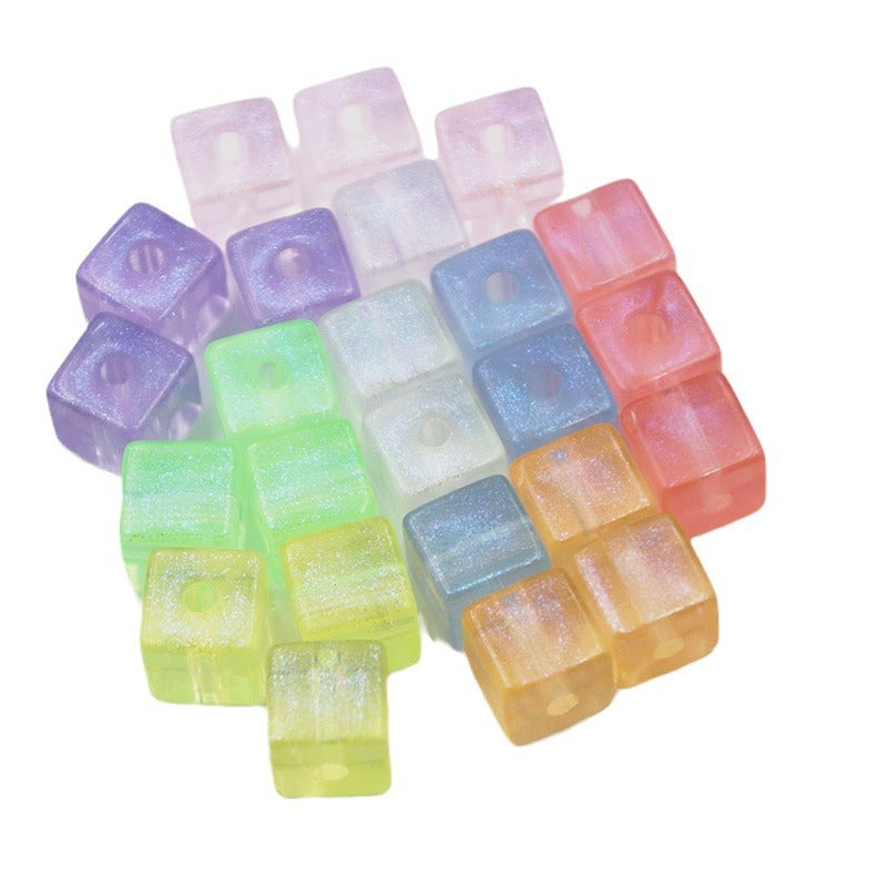 Glitter Square Acrylic Beads 12mm Transparent Pastel 20pcs