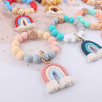 Rainbow Tassel Silicone Bead Wristlet Keychain Pastel Colors 3