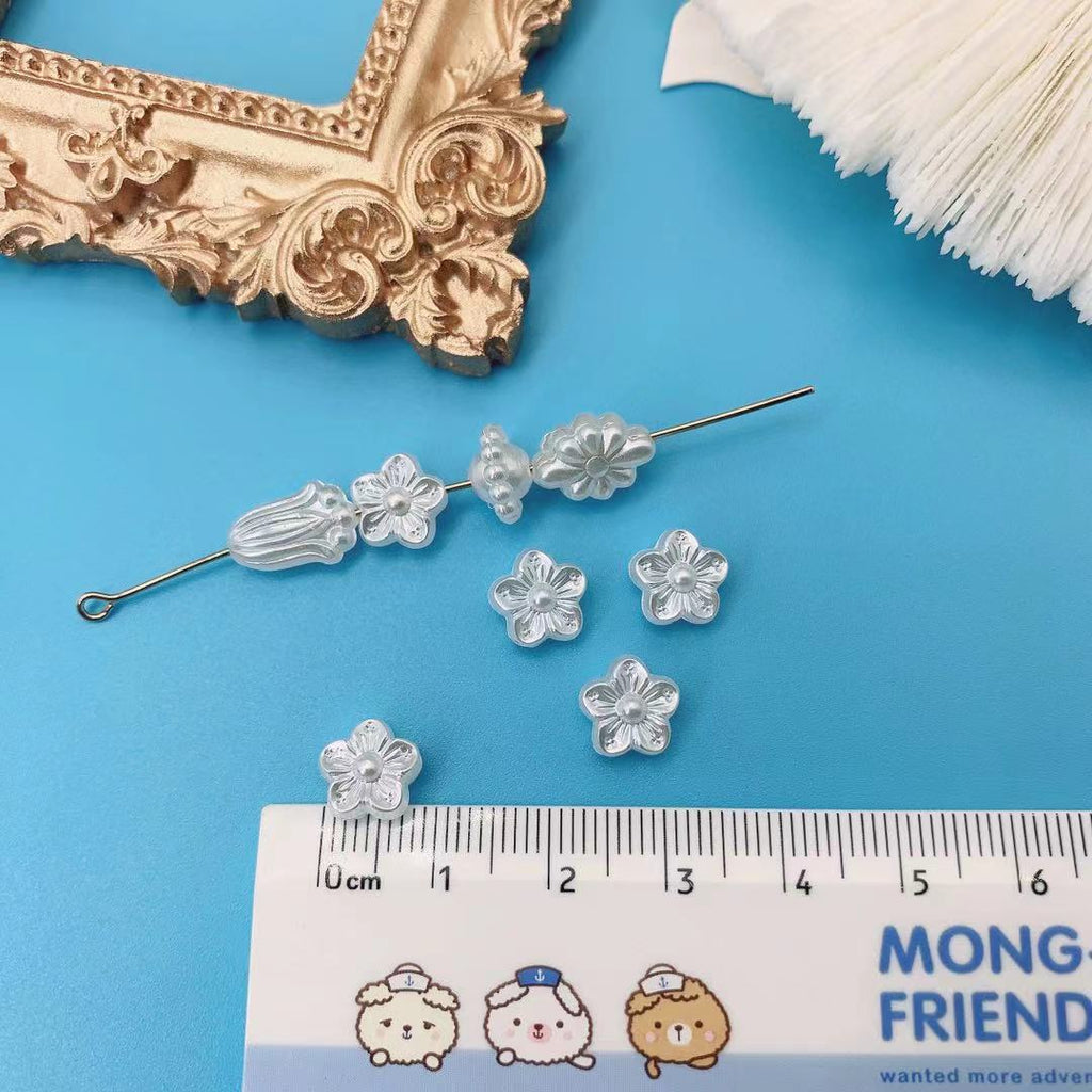 Vintage Showa Style Imitation Pearl Acrylic Beads Creamy Floral 100pcs 5