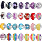 Glass Large Hole Spacer Beads 14mm Rainbow Candy Section Striped 20pcs 2