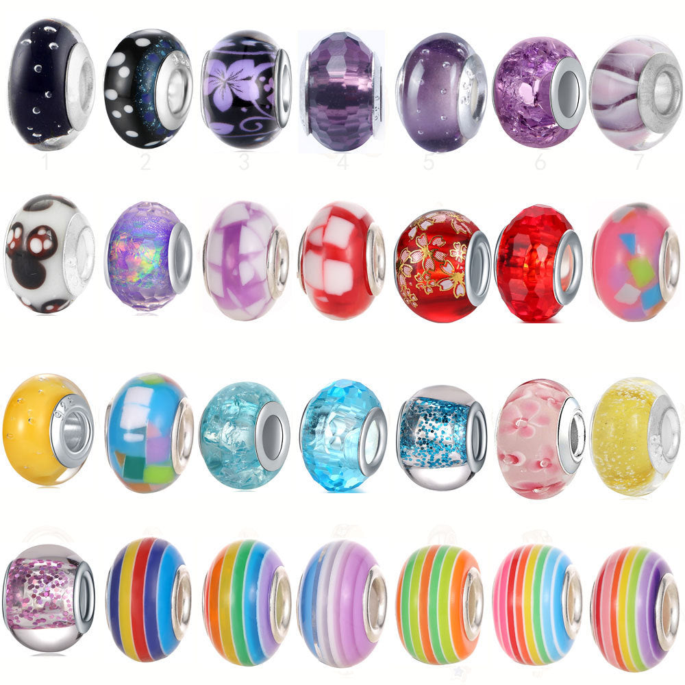 Glass Large Hole Spacer Beads 14mm Rainbow Candy Section Striped 20pcs 2