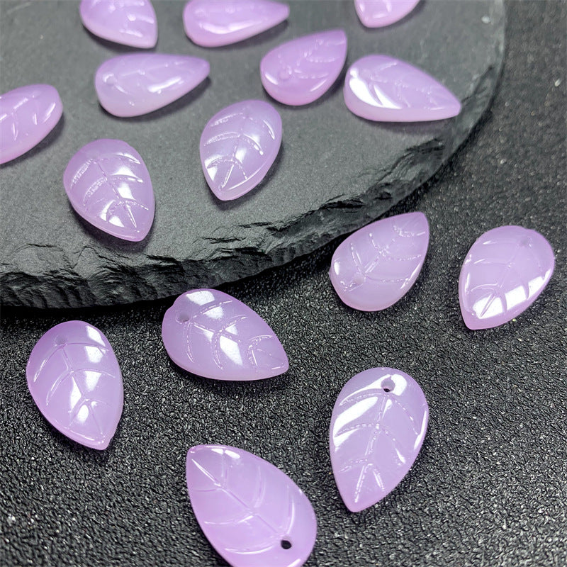 Czech Glass Beads Leaf 18mm Imitation Jade Translucent Green 50pcs 12
