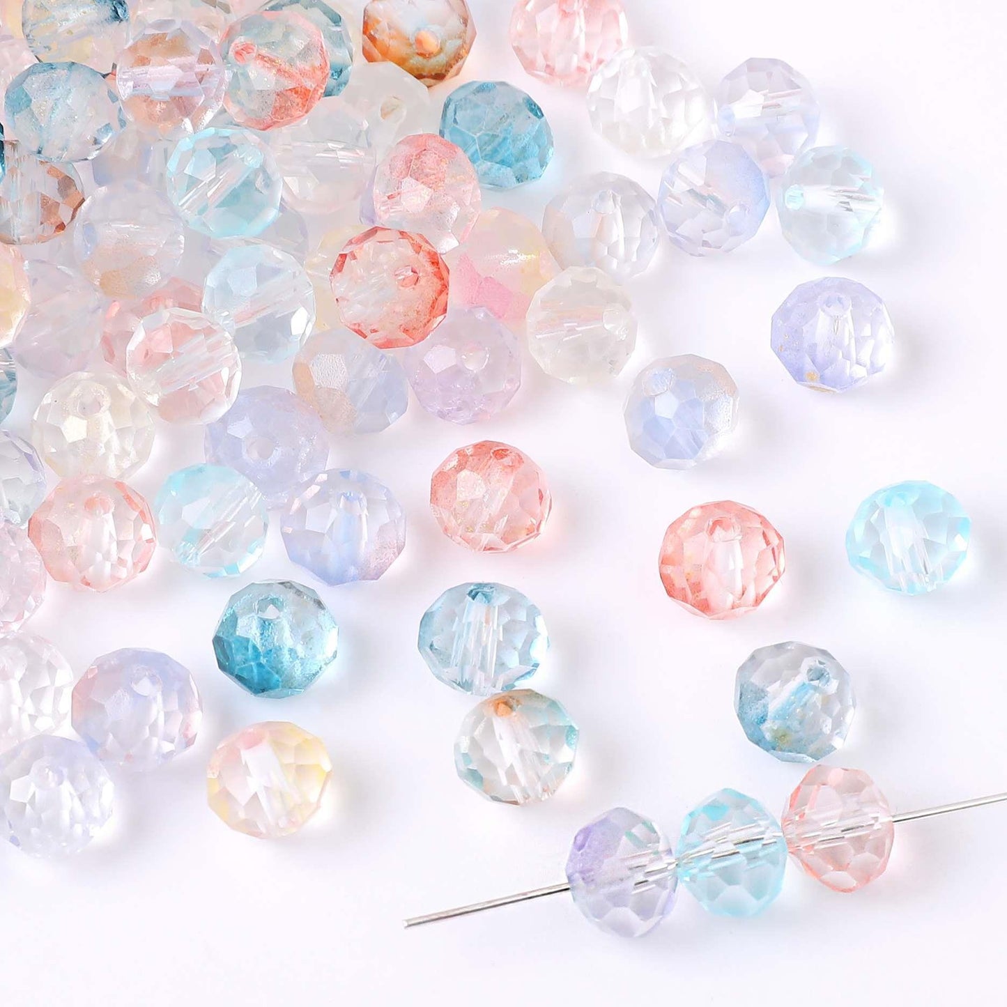 Czech Glass Beads Faceted 7 8mm Gradient Pastel Colors 50pcs 18