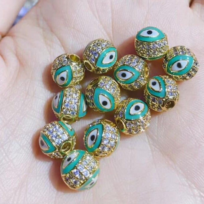 Round Rhinestone Beads 8mm 10mm Evil Eye Enamel Brass 1pc 3