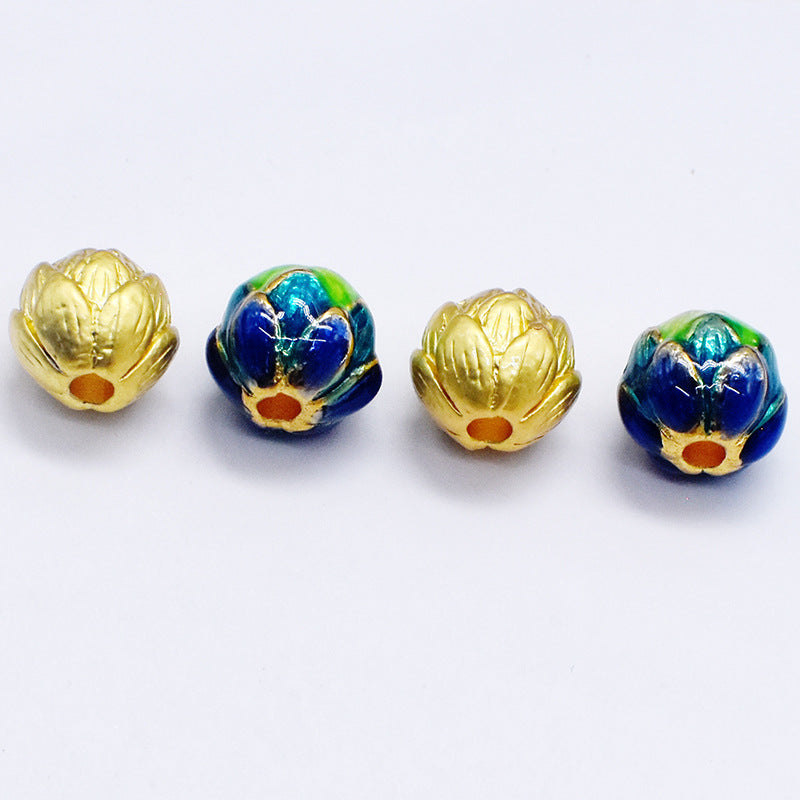 Lotus Metal Beads 9mm Cloisonne Gold Accents Turquoise Enamel 10pcs 2