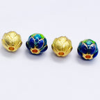 Lotus Metal Beads 9mm Cloisonne Gold Accents Turquoise Enamel 10pcs 2