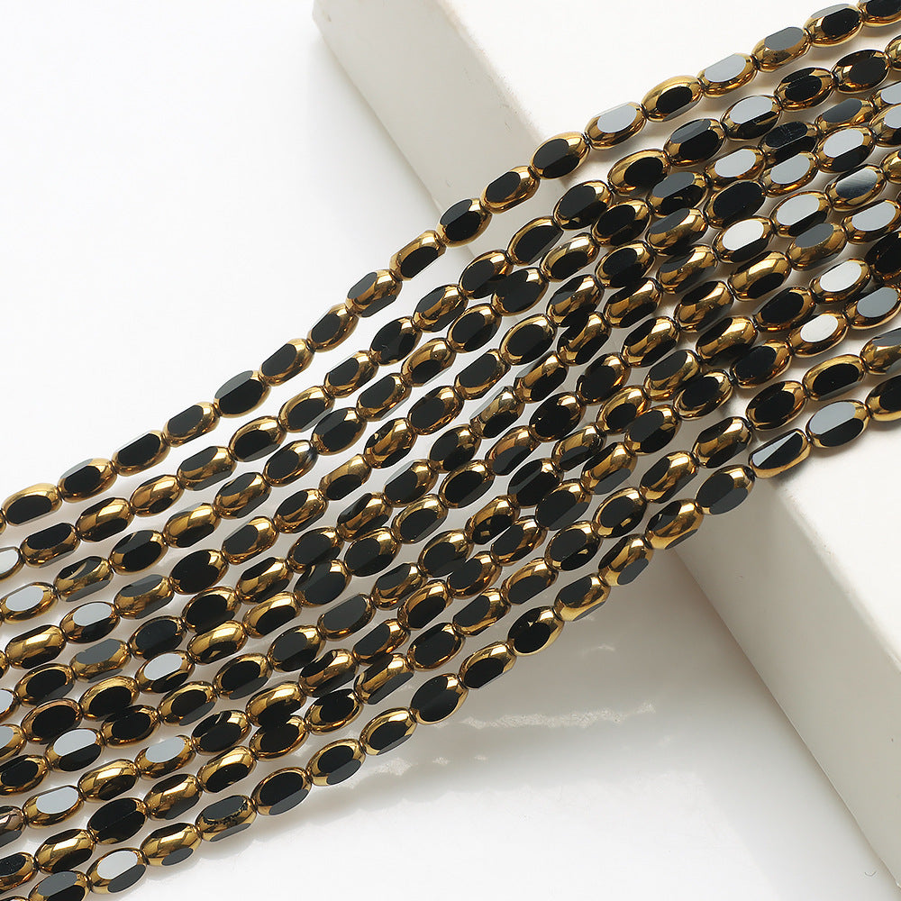Gilded Oval Seed Glass Beads 4x6mm Plated Gold Frame 96pcs 8