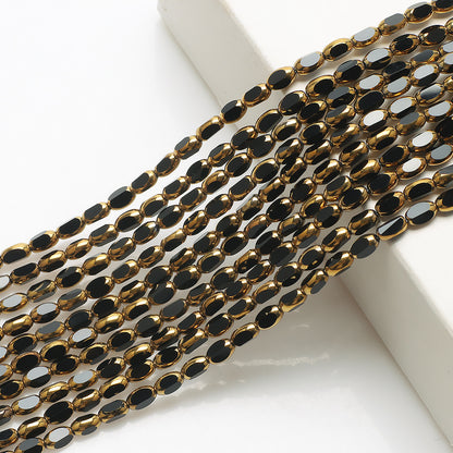 Gilded Oval Seed Glass Beads 4x6mm Plated Gold Frame 96pcs 8