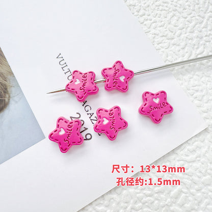 Star and Strawberry Heart Metal Beads Glossy Painted Colorful 10pcs 12