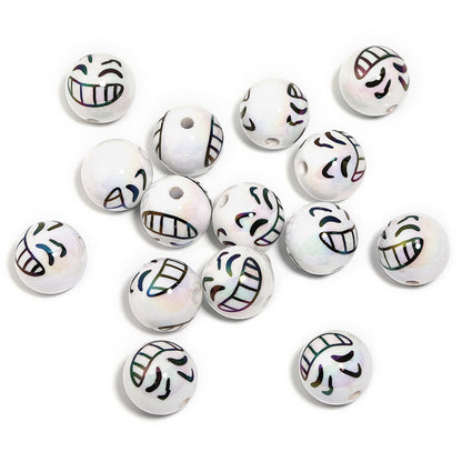 UV Plating Round Acrylic Beads 16mm Funny Emoji Faces 50pcs 7