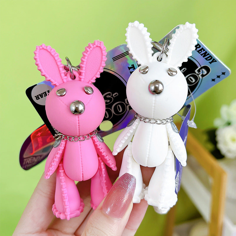 PVC Fashion Leather Rabbit Couple Keychain Cute Animal Charm