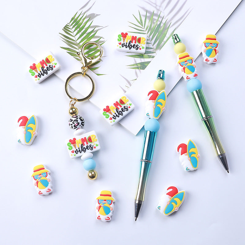 Silicone Focal Beads Summer Gnome Holding Beach Ball and Surfboard 20pcs 4
