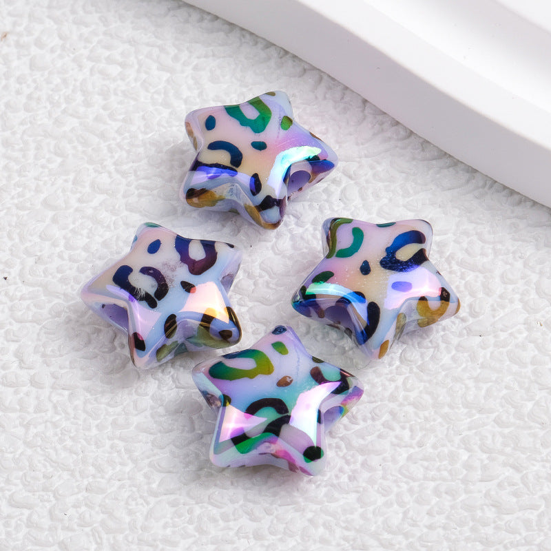 Plated Star Acrylic Beads 15mm Colored UV Plating Leopard Print 50pcs 8