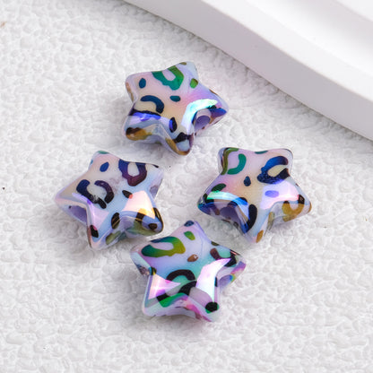 Plated Star Acrylic Beads 15mm Colored UV Plating Leopard Print 50pcs 8