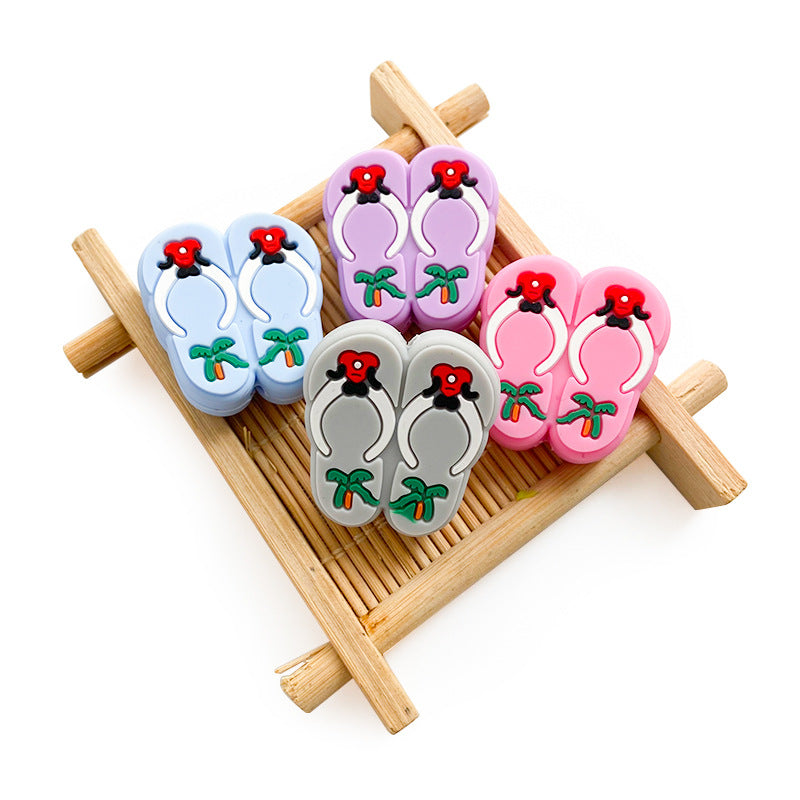 Silicone Focal Beads Slippers Palm Tree Red Bow Design 20pcs 2