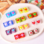 Lampwork Glass Beads Square 15mm Hand Painted Dotted Heart 10pcs