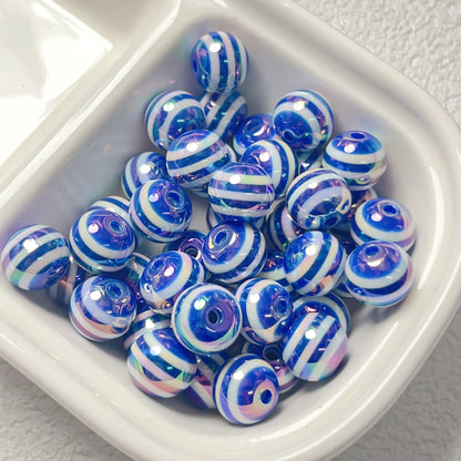 UV Plating Striped Resin Beads 11mm Glossy Round 20pcs 7
