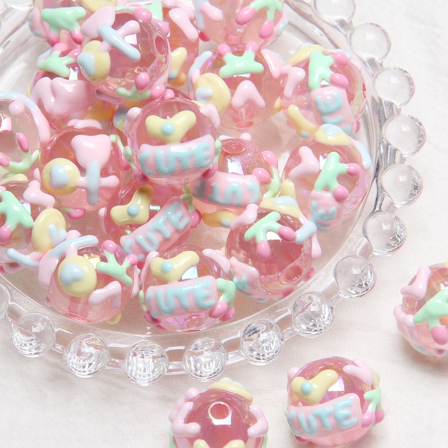 Hand-Painted Fruit Series Acrylic Beads 18mm Glossy 10pcs 8
