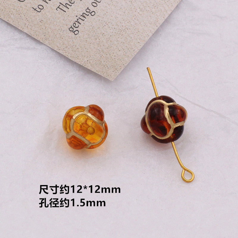 Vintage Amber Transparent Gilded Plum Blossom Acrylic Beads 10pcs 6