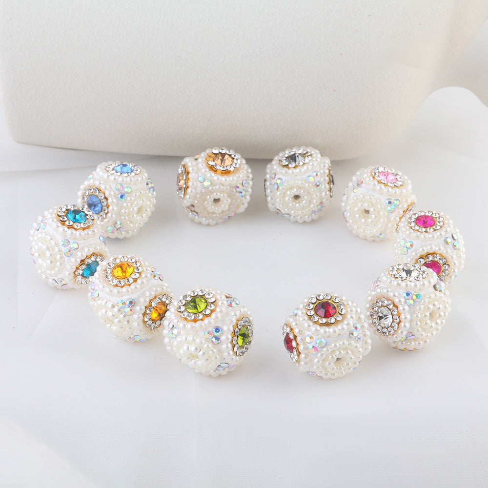 Pearl Encrusted Cube Clay Beads 20mm Rhinestone Accent 5pcs 2