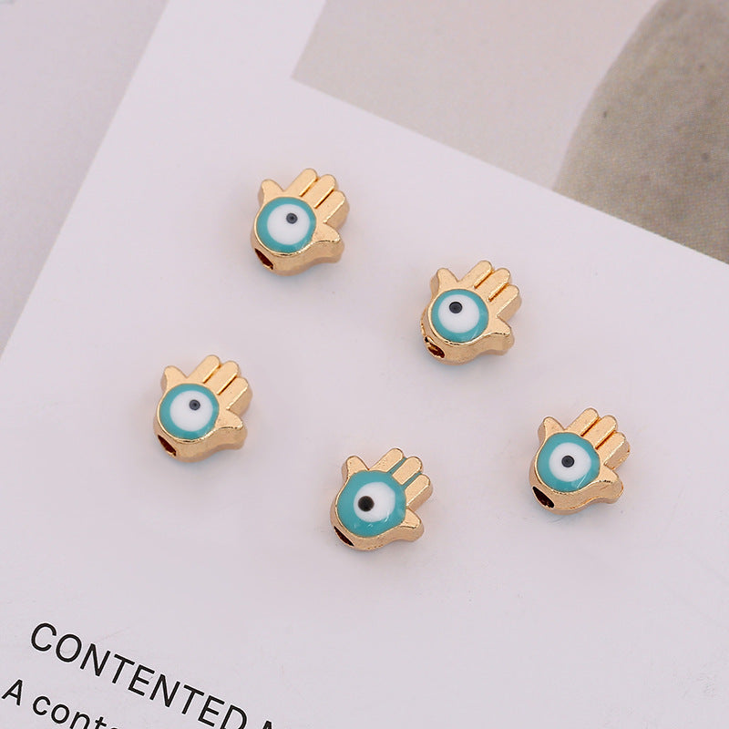 Palm Evil Eye Metal Beads 6mm Enamel Painted Gold Alloy 100pcs 4