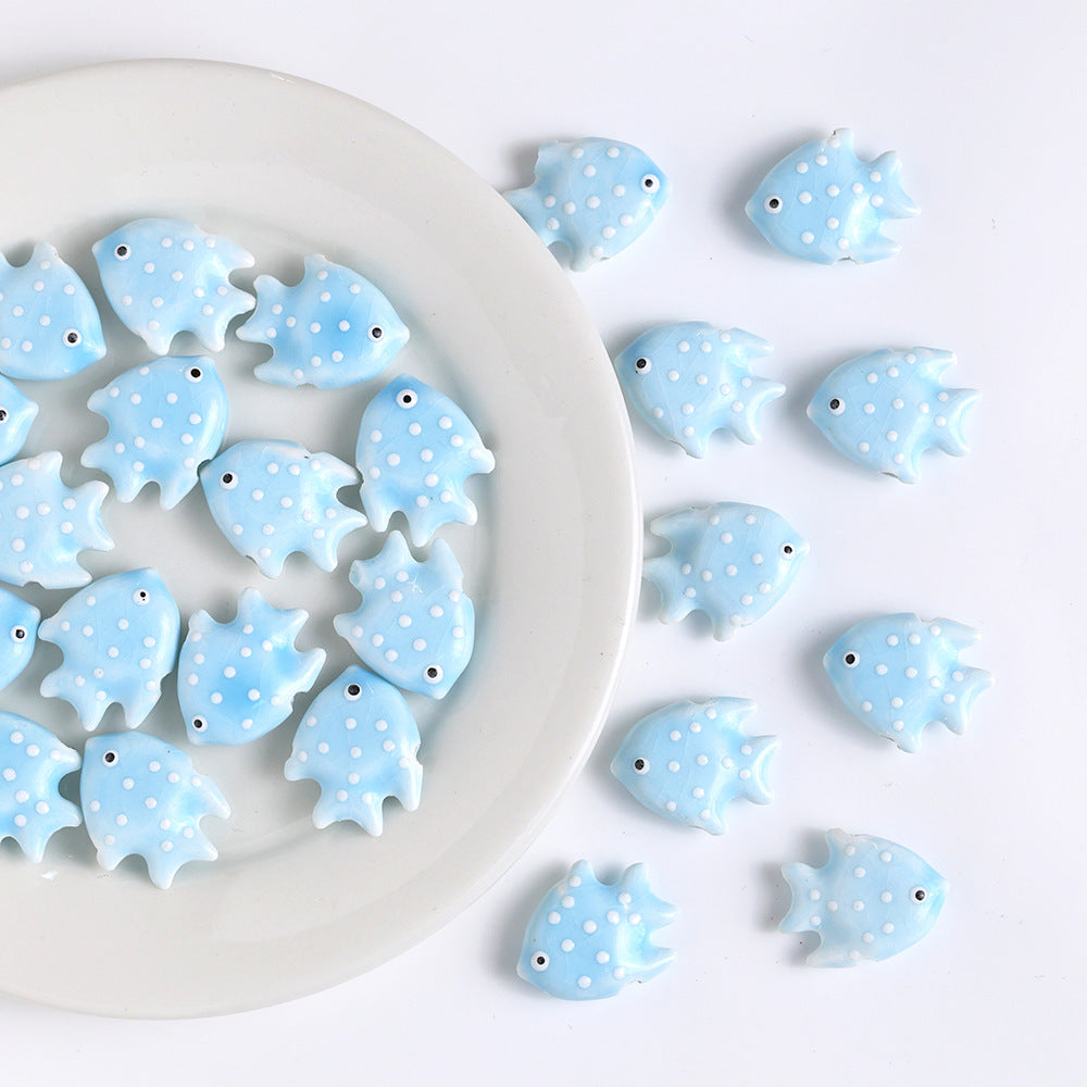 Polka Dotted Fish Ceramic Beads 21mm Colorful Glazed 5pcs 10