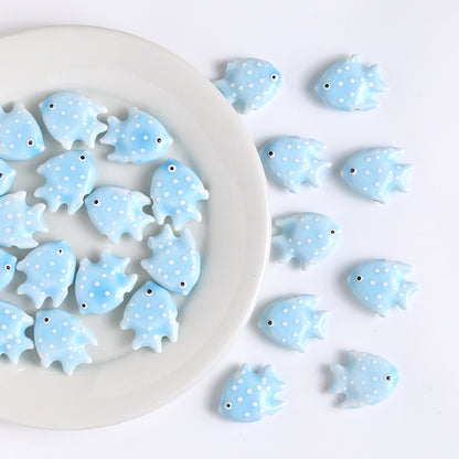 Polka Dotted Fish Ceramic Beads 21mm Colorful Glazed 5pcs 10