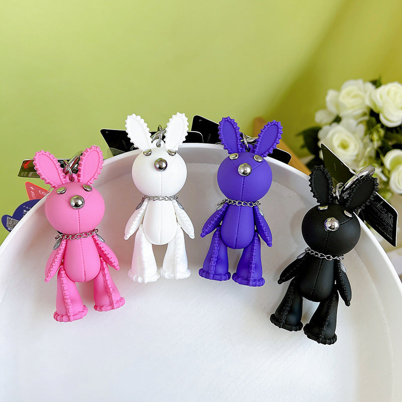 PVC Fashion Leather Rabbit Couple Keychain Cute Animal Charm 3