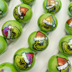 UV Plating Round Acrylic Beads 16mm Christmas Grinch 100pcs 4