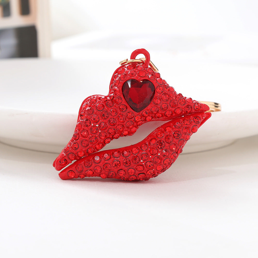 Rhinestone Lip Keychain Crystal Encrusted Gold Hardware Metal 9