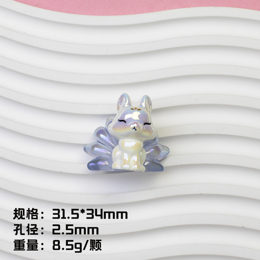 Nine Tailed Fox Resin Beads Glossy White Pastel Tails 8pcs 9