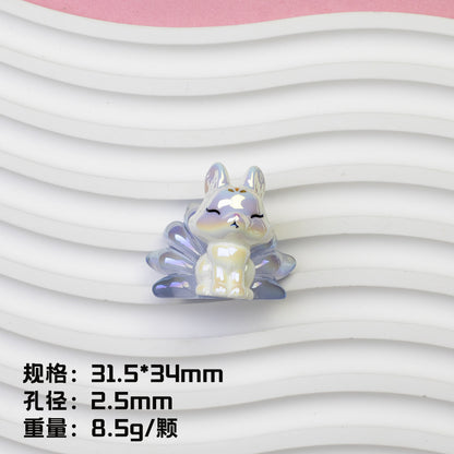 Nine Tailed Fox Resin Beads Glossy White Pastel Tails 8pcs 9