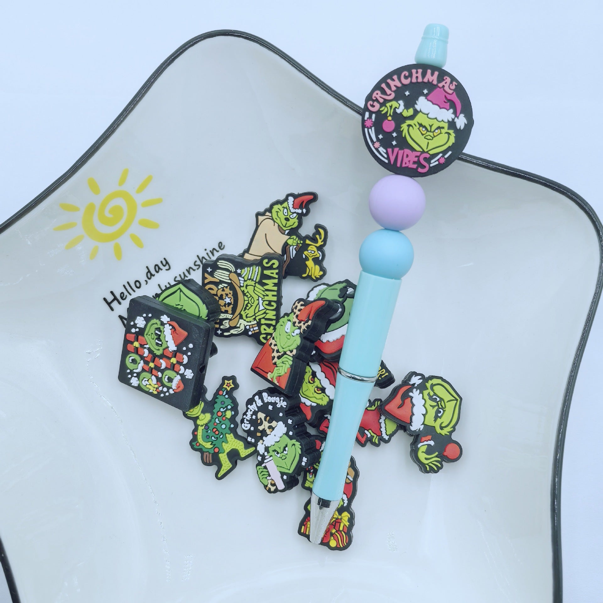 Silicone Focal Beads Christmas Grinch Poses and Text 20pcs 2