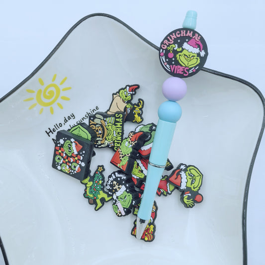Silicone Focal Beads Christmas Grinch Poses and Text 20pcs 2