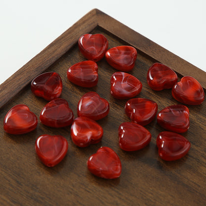 Japanese Ink Dyed Flat Heart Acrylic Beads 14mm Glossy Marbled 50pcs 2