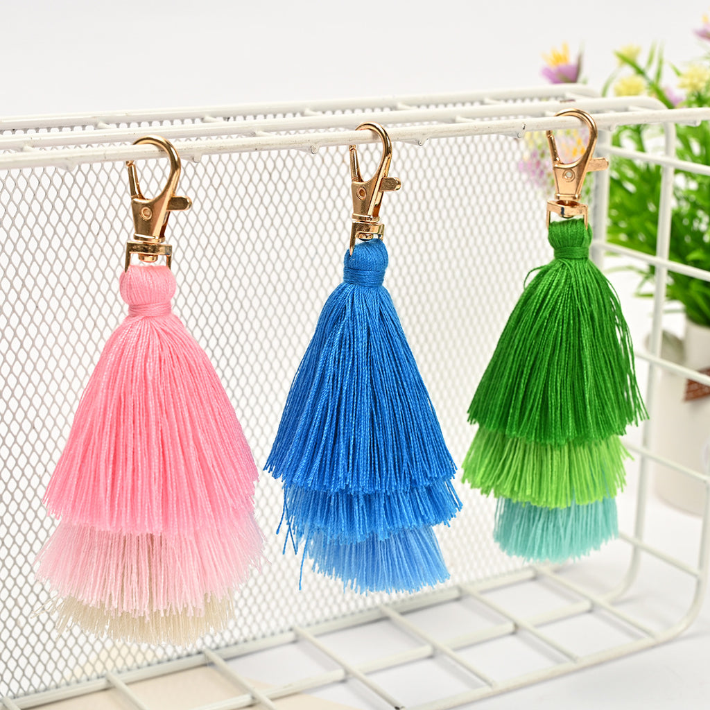Layered Tassel Keychain Cotton Soft Texture with Metal Clasp 4