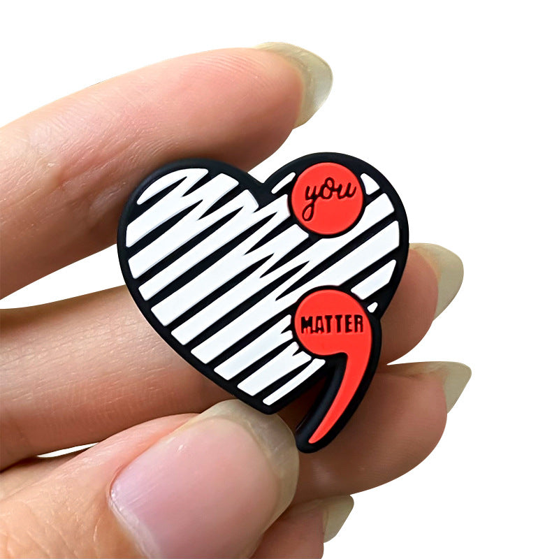 Silicone Focal Beads Heart with Red Comma Image 20pcs 5