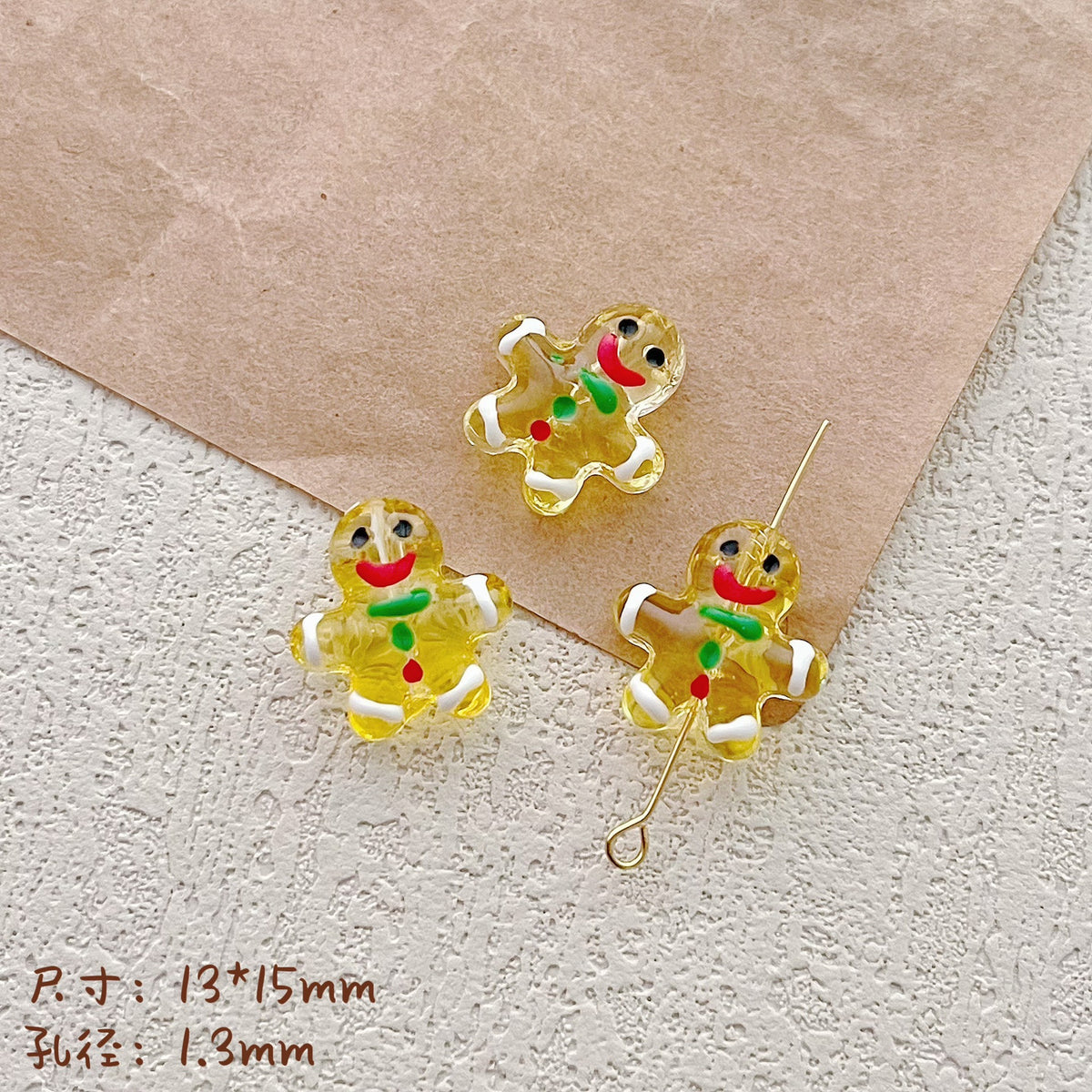Hand Painted Gingerbread Man Glass Beads 13x15mm Enamel Christmas 1pc 5