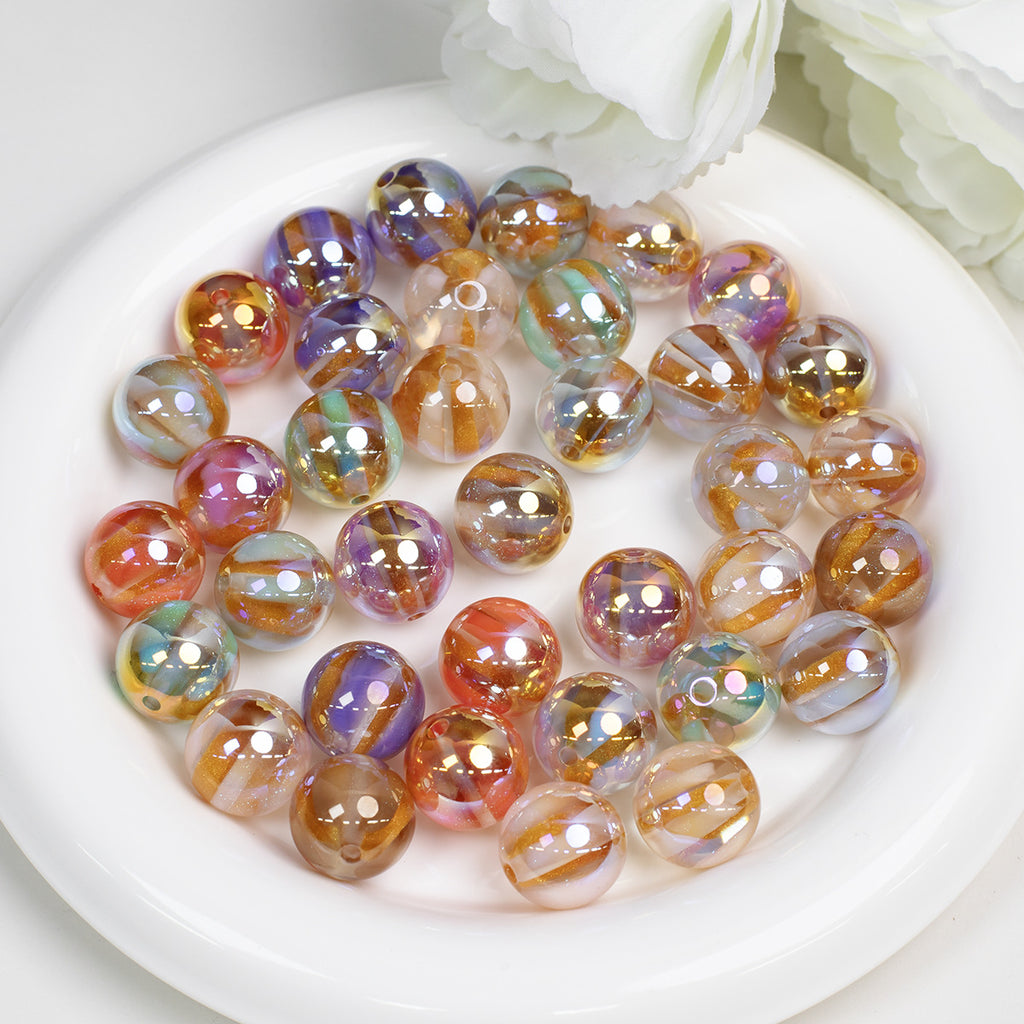 Gild Striped Resin Beads 16mm Round Multicolor 10pcs 2
