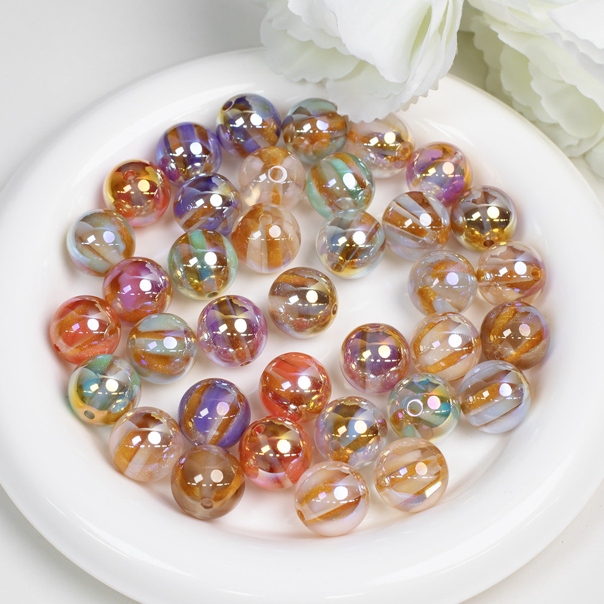 Gild Striped Resin Beads 16mm Round Multicolor 10pcs 2