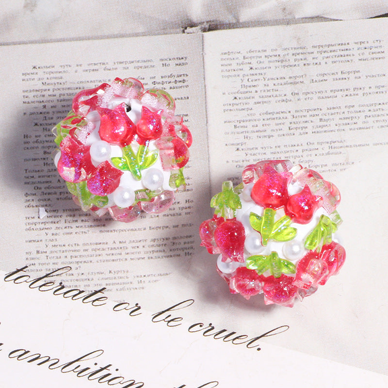 Embellished Bubblegum Beads 20mm Crystal Rose Polymer Clay 5pcs 12