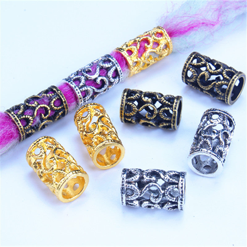 Tube Metal Beads 15mm Vintage Hollowed-Out Zinc Alloy 2pcs